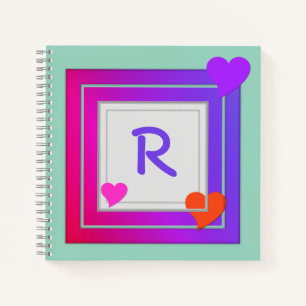 Monogrammed Hearts Journal, Teal, Pink and Purple Notebook
