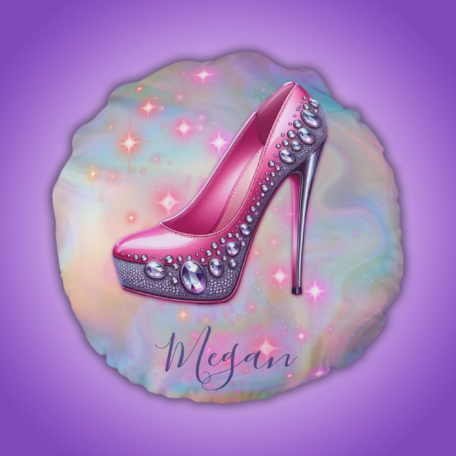 Monogrammed High Heel on Mother of Pearl | Round Cushion (Creator Uploaded)