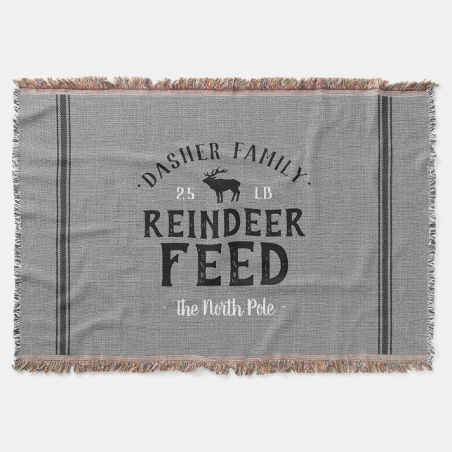 Monogrammed Holiday Reindeer Feed Grain Sack Throw Blanket (Front)