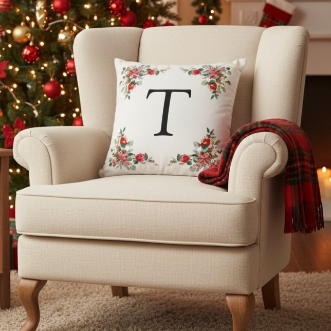 Monogrammed Holiday Winter Floral Pillow (Creator Uploaded)