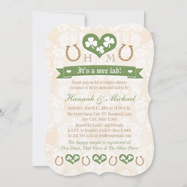 Monogrammed Horseshoe Shamrock Couples Baby Shower Invitation (Front)