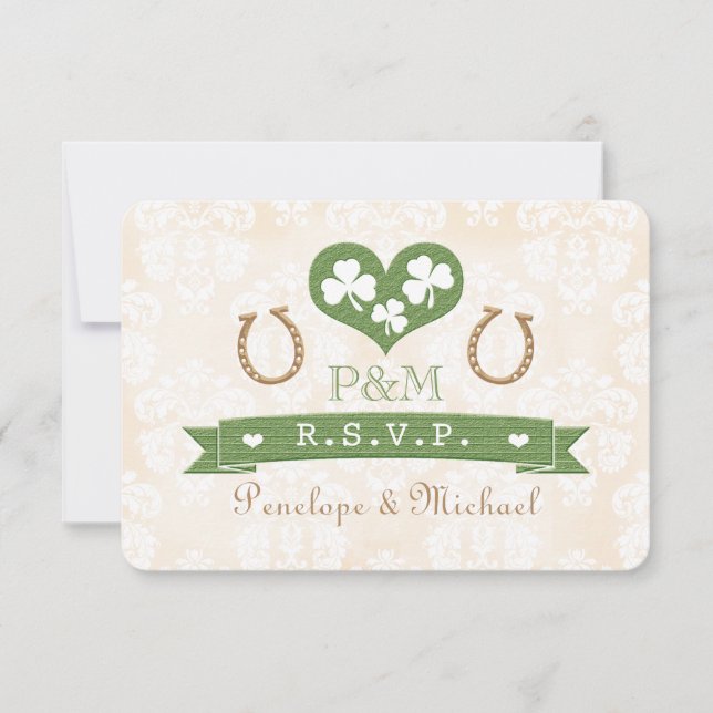 Monogrammed Horseshoe Shamrock Response Card RSVP (Front)