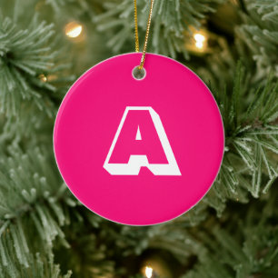 Monogrammed hot pink fuchsia custom initial ceramic ornament