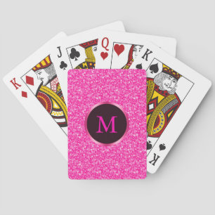Monogrammed Hot Pink Glitter Playing Cards