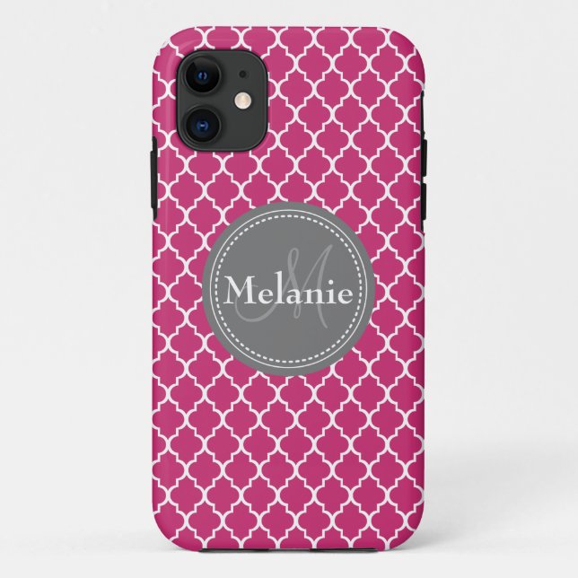 Monogrammed Hot Pink Moroccan Lattice Pattern Case-Mate iPhone Case (Back)