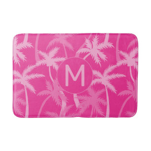 Monogrammed Hot Pink Palm Trees Trendy Bath Mat