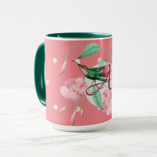 Monogrammed Hummingbird Floral Pink Mint Decor Mug