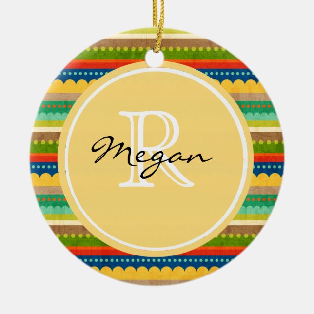 Monogrammed Indian Blanket Ceramic Ornament (Front)