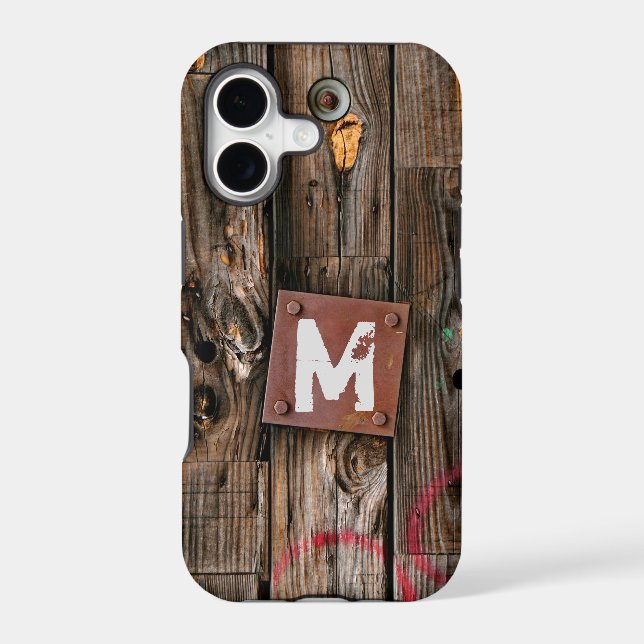 Monogrammed Industrial Rustic Wood Pattern (Back)
