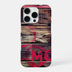 Monogrammed Industrial Rustic Wood Pattern iPhone 16 Pro Case