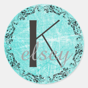 Monogrammed Initial Black and Teal Letter Sticker