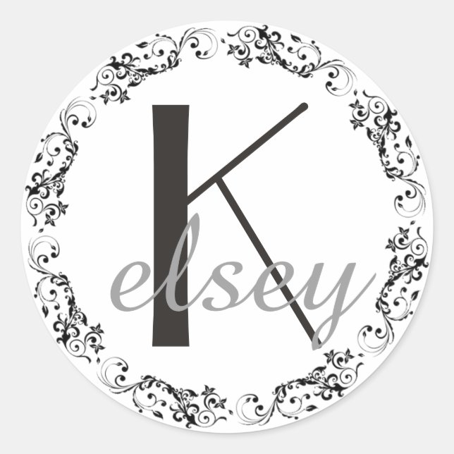 Monogrammed Initial Black and White Letter Sticker (Front)