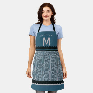 Monogrammed Initial Blue Geometric Kitchen Apron