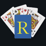 Monogrammed Initial Blue Yellow Colourful Classy Playing Cards<br><div class="desc">Designed with text template for monogram initial and elegant deep blue background with yellow text. You may change the colours if you wish.</div>