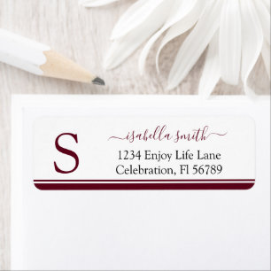 Monogrammed Initial Burgundy Return Address Label