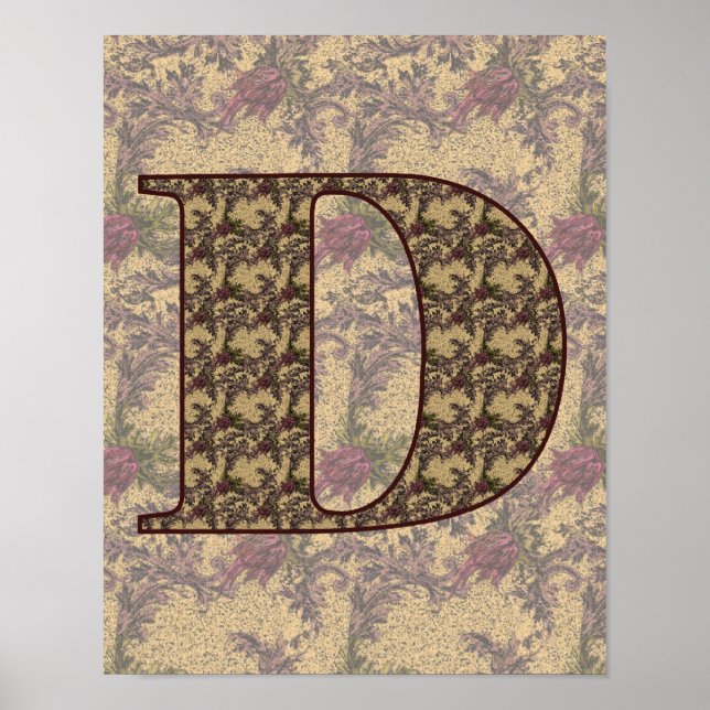 Monogrammed Initial D Elegant Floral Poster (Front)