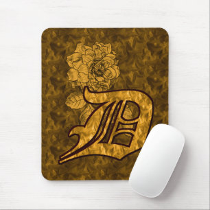 Monogrammed Initial D Gold Peony Mousepad