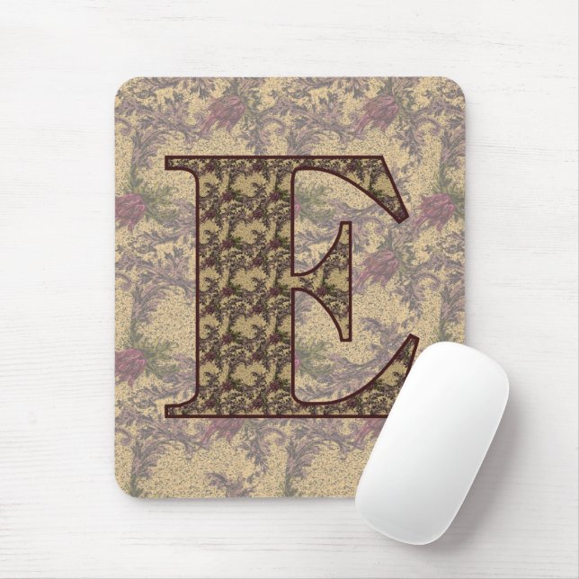 Monogrammed Initial E Elegant Floral Mousepad (With Mouse)
