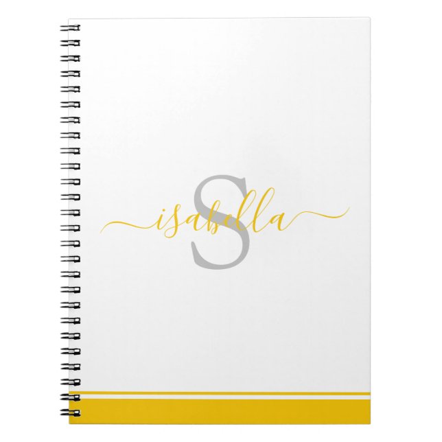 Monogrammed Initial Elegant Script Yellow Notebook (Front)