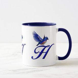 Monogrammed Initial H Elegant Bluebird Mug