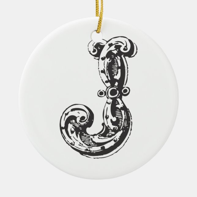 Monogrammed Initial Letter J Christmas Ornament - (Front)