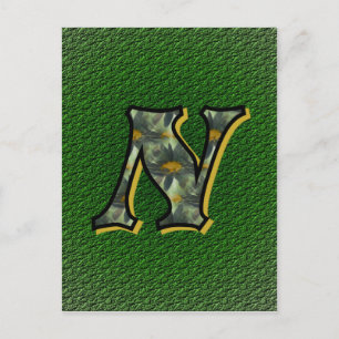 Monogrammed Initial N Black Daisies Postcard