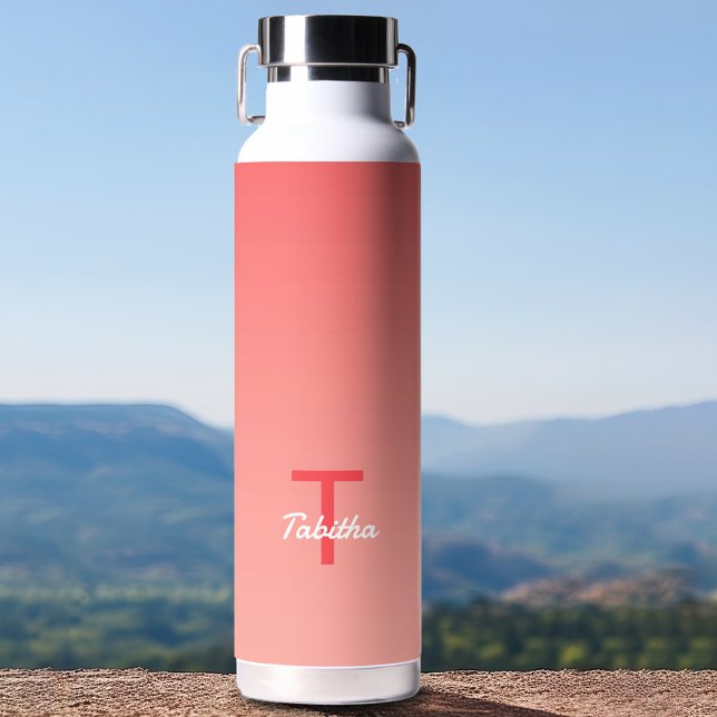 Monogrammed Initial Name Script Gradient Red White Water Bottle (Creator Uploaded)