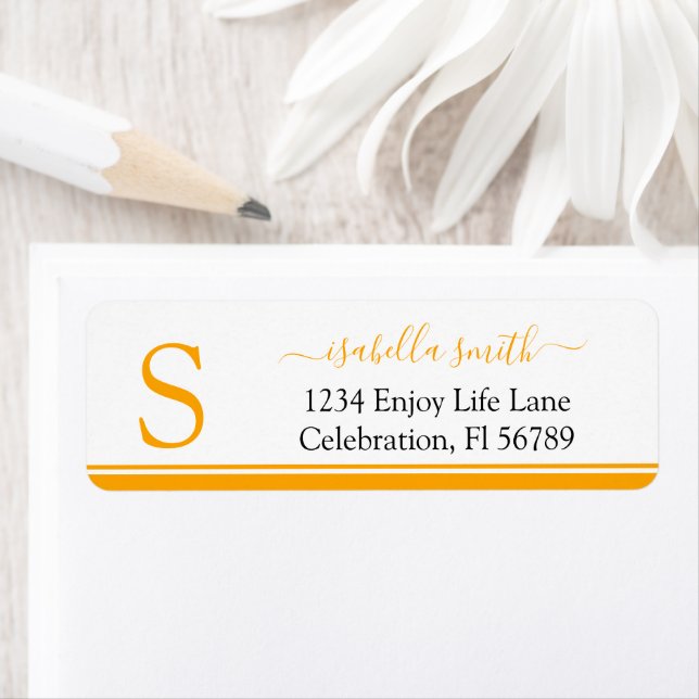 Monogrammed Initial Orange Return Address Label (Insitu)