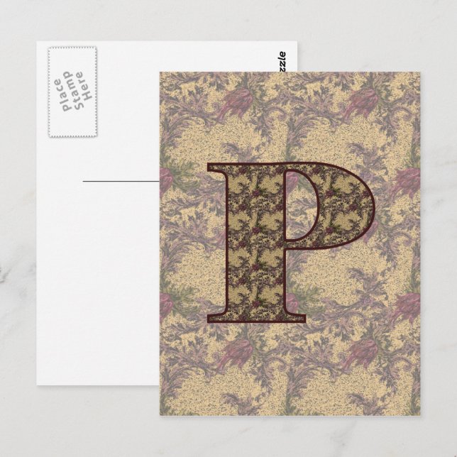 Monogrammed Initial P Elegant Floral Postcard (Front/Back)