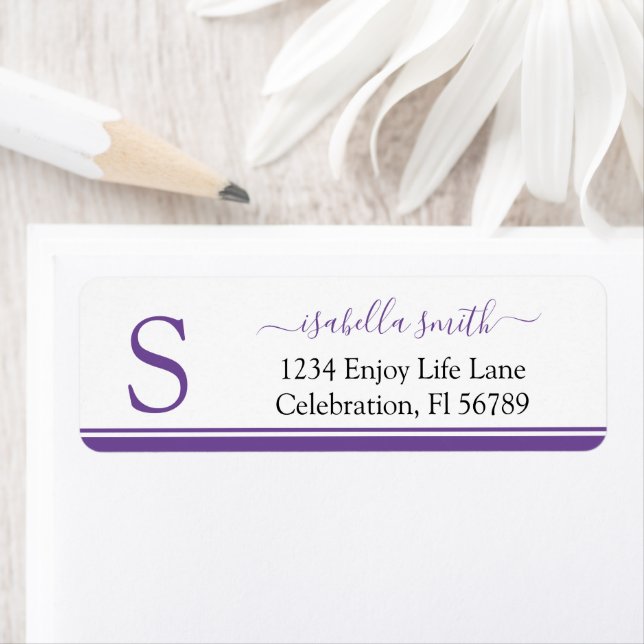 Monogrammed Initial Purple Return Address Label (Insitu)