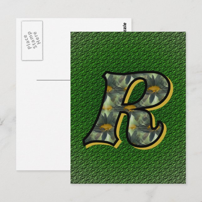 Monogrammed Initial R Black Daisies Postcard (Front/Back)