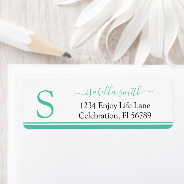 Monogrammed Initial Spring Green Return Address Return Address Label (Insitu)
