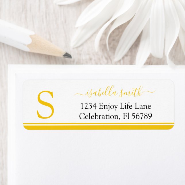 Monogrammed Initial Yellow Return Address Label (Insitu)