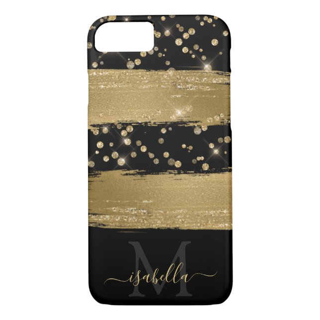 Monogrammed Initials Black Gold Glitter Case-Mate iPhone Case (Back)