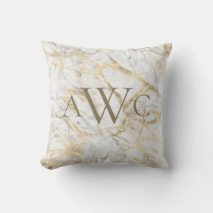 Monogrammed Initials Gold White Grey Marble Gift Cushion