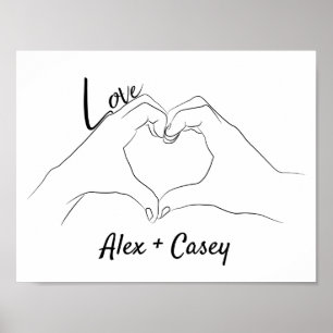 Monogrammed Initials Love Heart Line Art Drawing   Poster