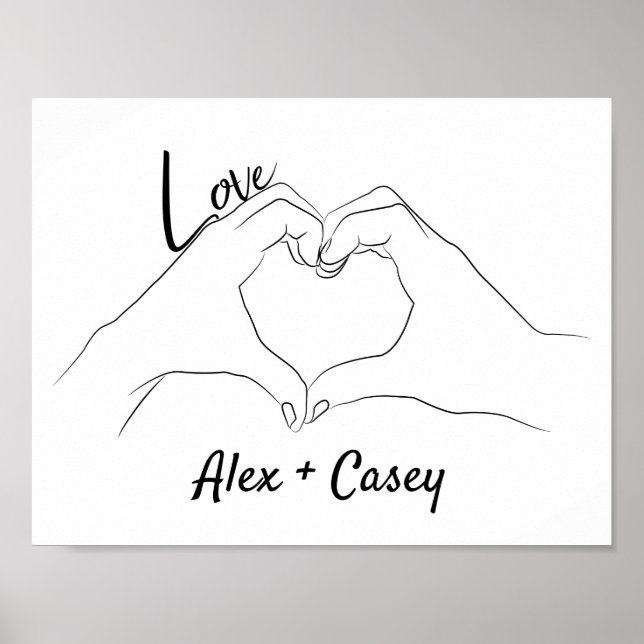 Monogrammed Initials Love Heart Line Art Drawing   Poster (Front)