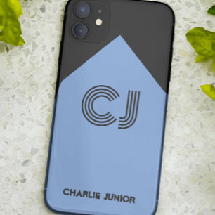 Monogrammed initials Minimalist black & aqua blue iPhone 11 Case