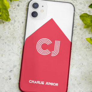 Monogrammed initials Minimalist white and red iPhone 11 Case