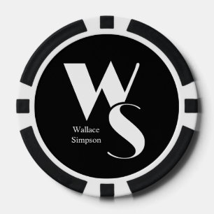 Monogrammed Initials Name Black and White Playing Poker Chips