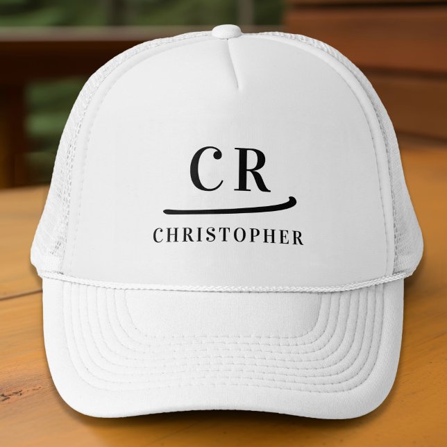 Monogrammed Initials Name Minimalist Black & White Trucker Hat (Creator Uploaded)