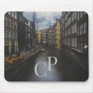 Monogrammed Initials on Image of Watery Canal Mouse Pad
