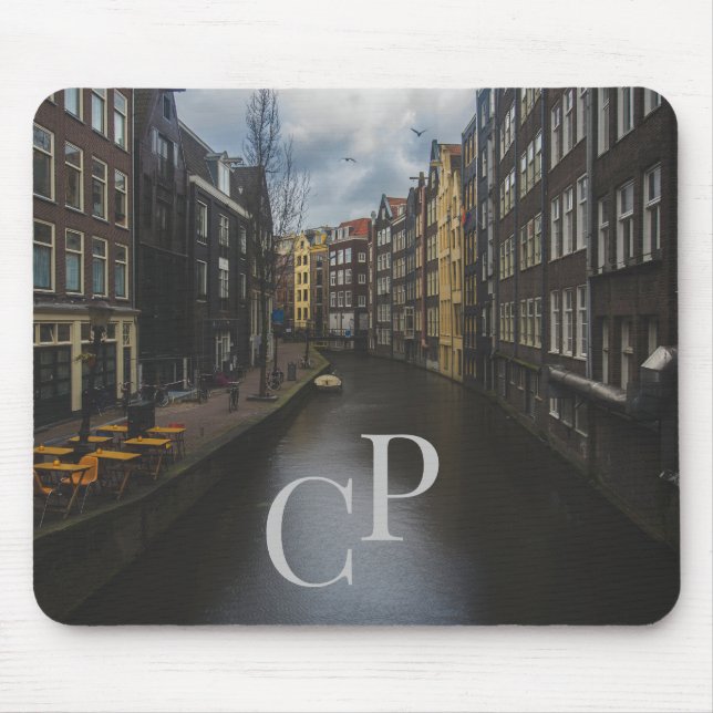 Monogrammed Initials on Image of Watery Canal Mouse Pad (Front)