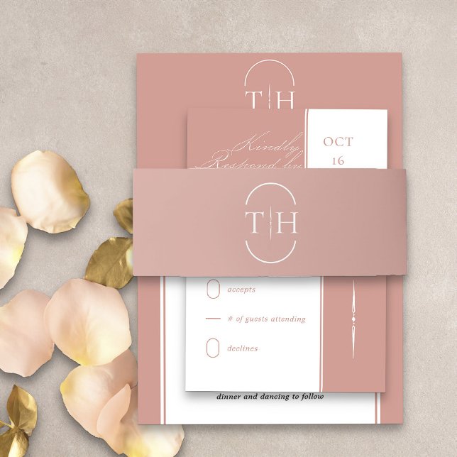 Monogrammed Initials Rose Gold Wedding Invitation Belly Band (Monogrammed wedding invitation belly band in rose gold from my Wedding Colors collection)