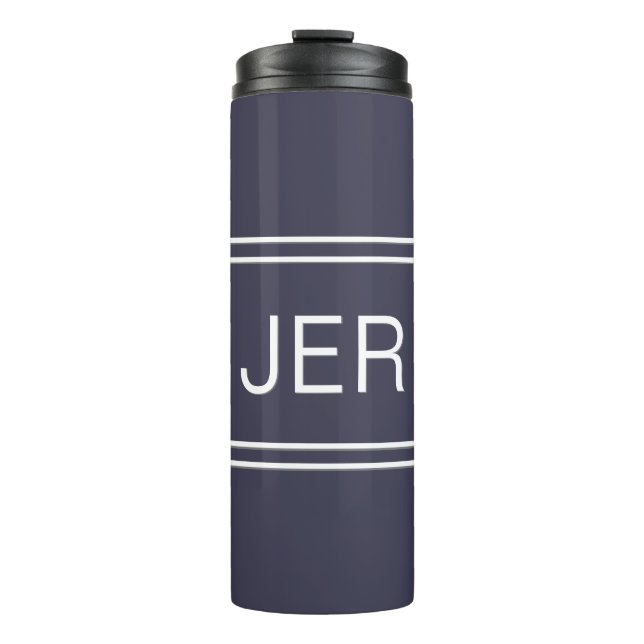 Monogrammed Initials Stylish Travel Drinkware Blue Thermal Tumbler (Front)