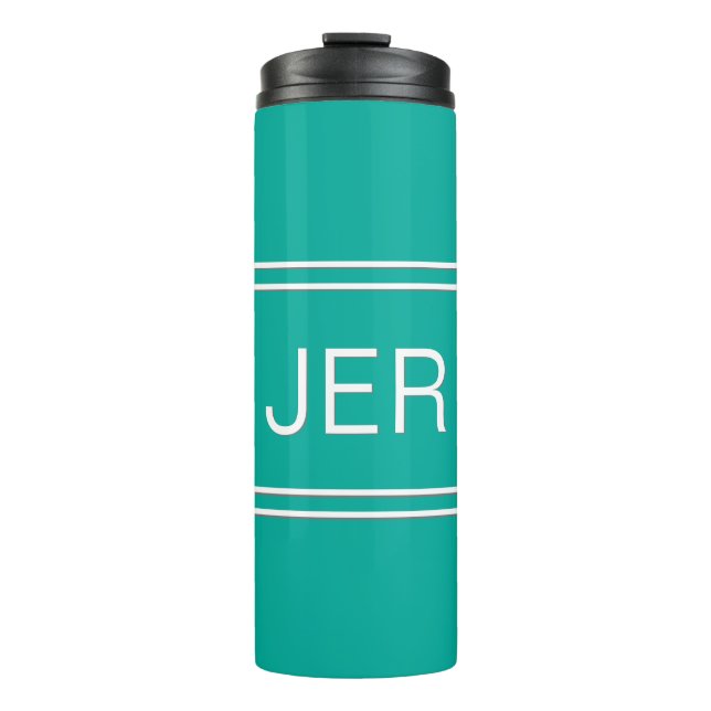 Monogrammed Initials Teal Green Travel Drinkware Thermal Tumbler (Front)