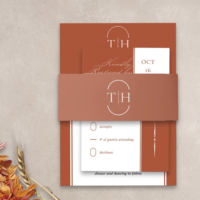 Monogrammed Initials Terracotta Wedding Invitation Belly Band (Monogrammed terracotta wedding invitation belly band from my Wedding Colors collection)