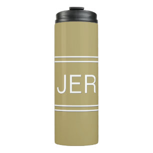 Monogrammed Initials Travel Drinkware Gold White Thermal Tumbler