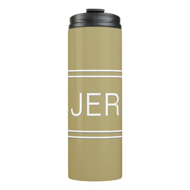 Monogrammed Initials Travel Drinkware Gold White Thermal Tumbler (Front)