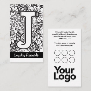 Monogrammed J Floral Black and White Company Logo Business Card